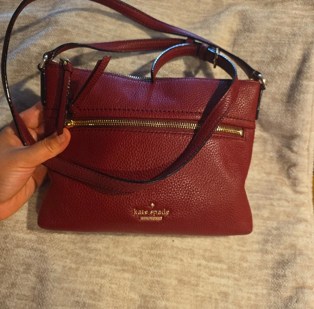 kate spade Pebbled Leather Crossbody in Burgundy with Gold Hardware